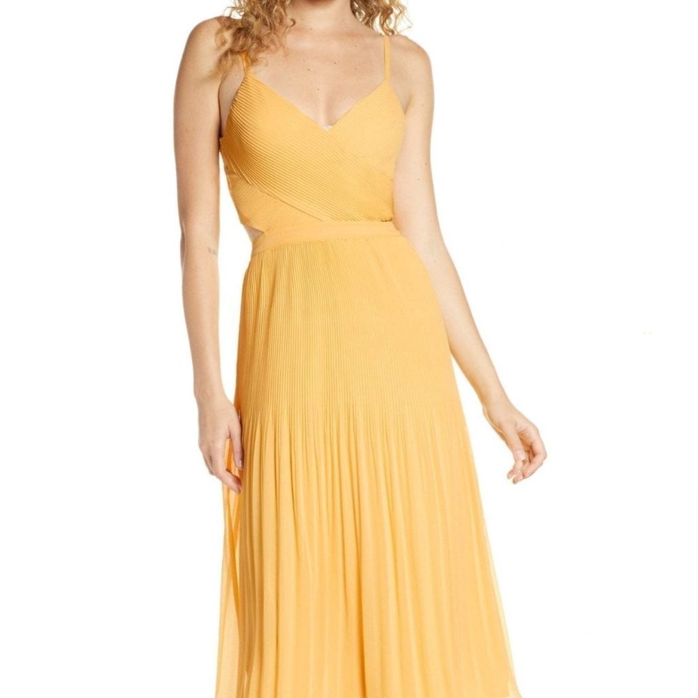 ALI & JAY For the Gram Chiffon Yellow Midi Dress